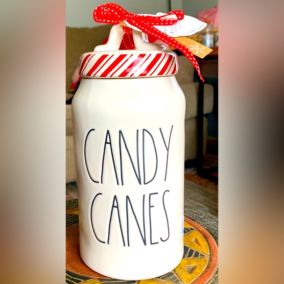 RaeDunn CANDY CANES Cylinder Christmas Canister Holiday Cookie Jar Farmhouse NEW - Picture 11 of 14